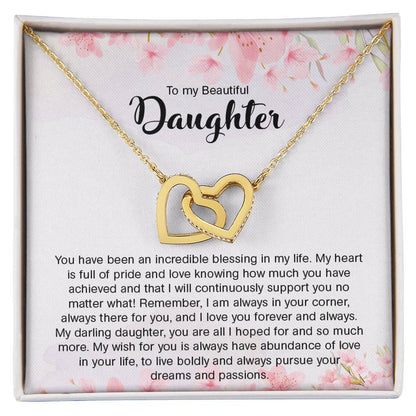 To My Beautiful Daughter | I Love You, Forever & Always - Interlocking Hearts necklace