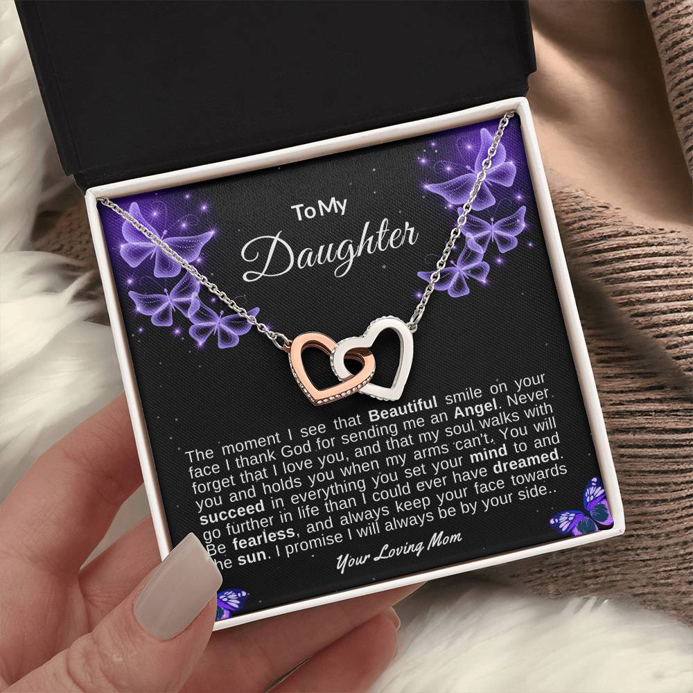 To My Daughter Love Mom | Interlocking Hearts Necklace