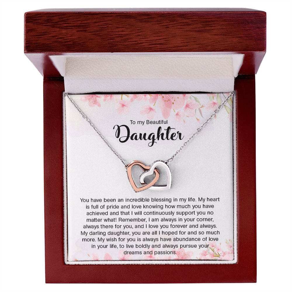 To My Beautiful Daughter | I Love You, Forever & Always - Interlocking Hearts necklace