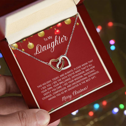 To My Daughter | Christmas Interlocking Hearts Necklace
