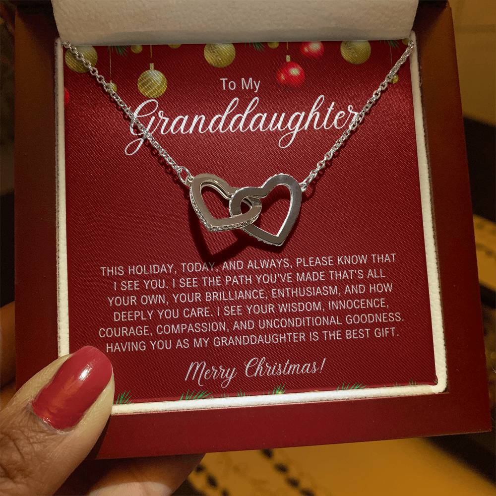 To My Granddaughter | Christmas Interlocking Hearts Necklace
